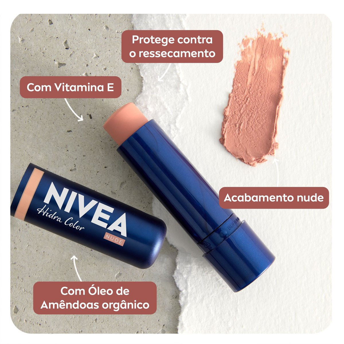 Hidratante Labial Hidra Color 2 em 1 Nude NIVEA 4,8g
