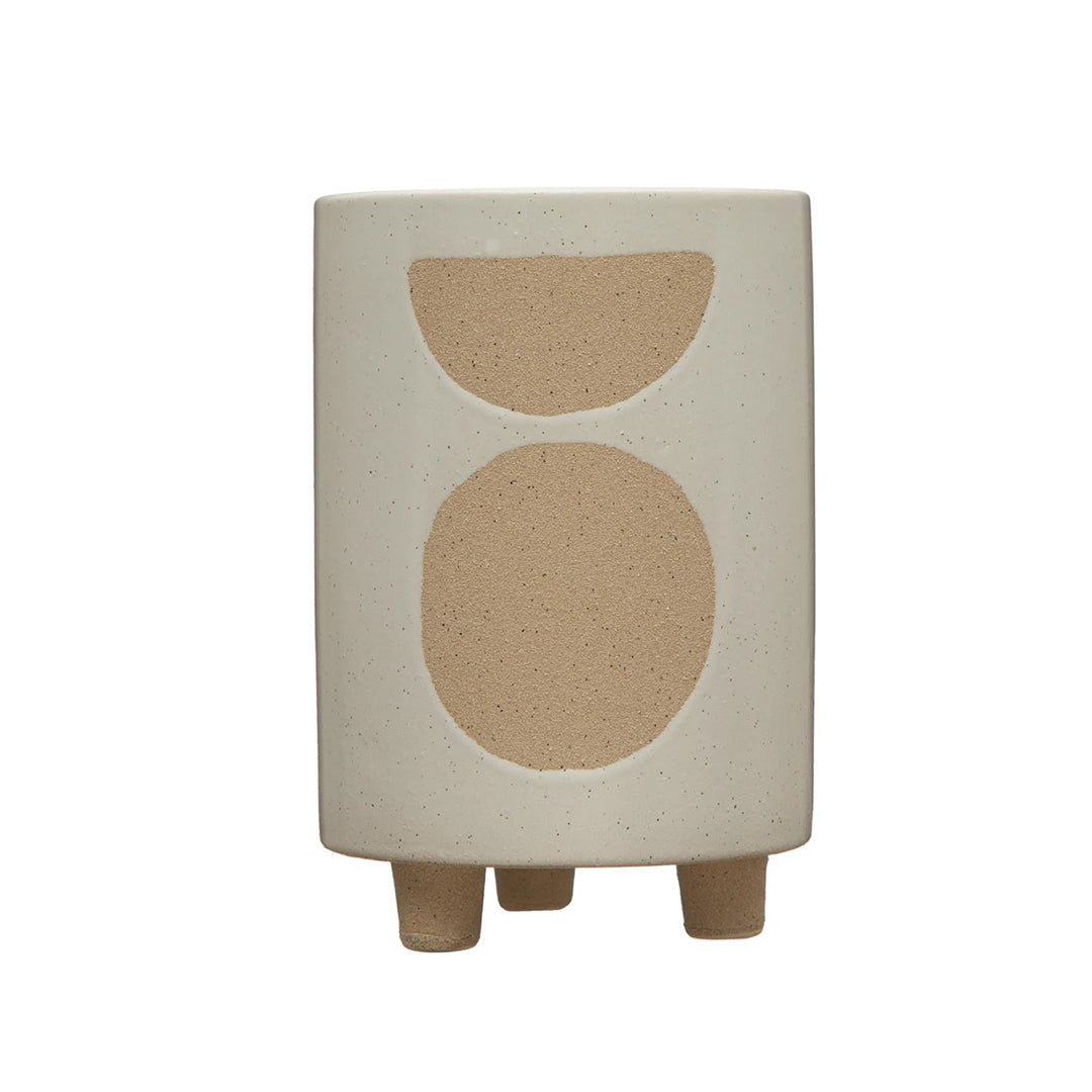 Stoneware Footed Planter with Circle Design