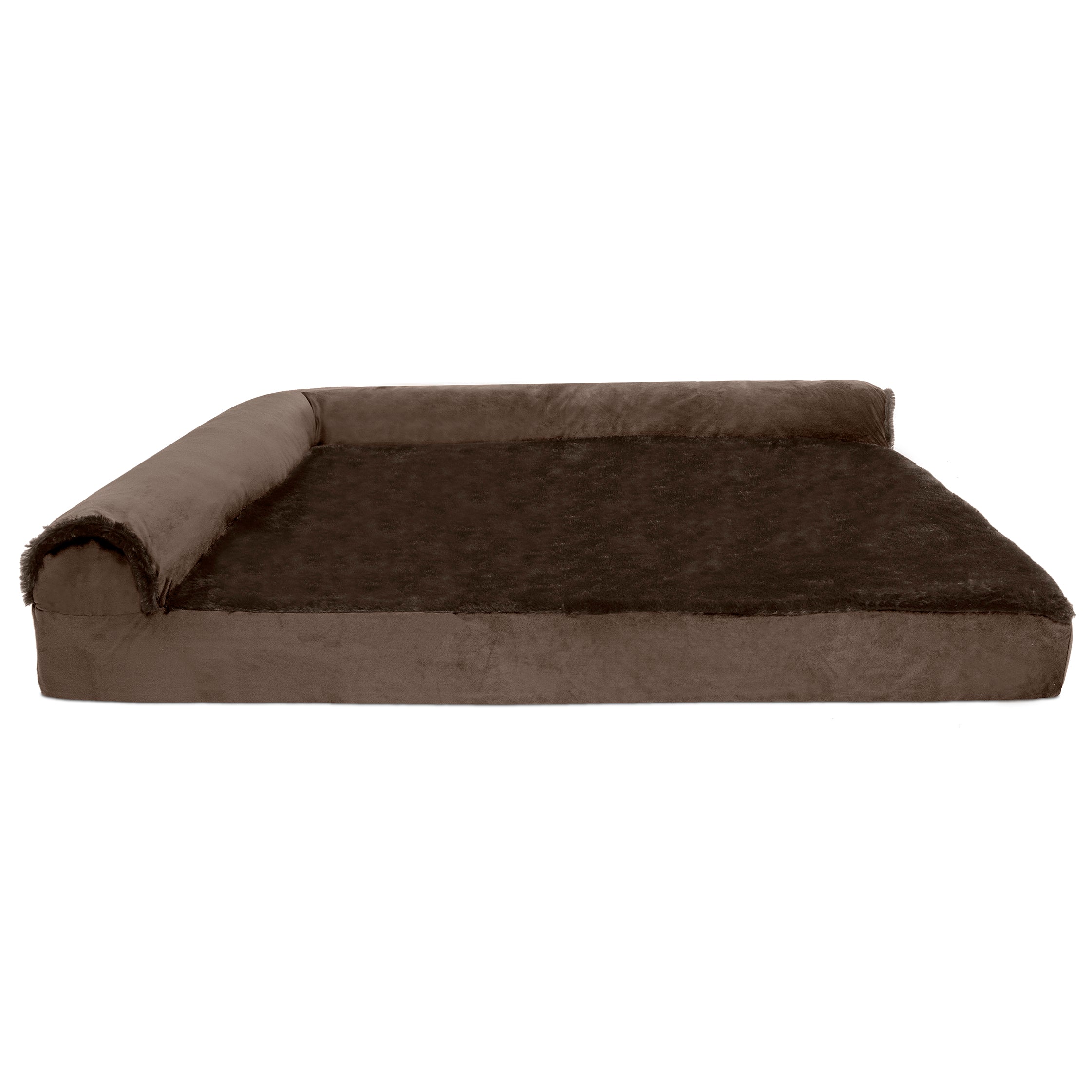 FurHaven Pet Products | Deluxe Orthopedic Plush and Velvet L-Shaped Chaise Couch Pet Bed for Dogs and Cats， Sable Brown， Jumbo Plus