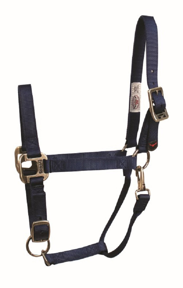 Western Rawhide Signature Halter with Snap - Antique Silver Finish Hardware - Average Horse - Navy - Adjustable Crown