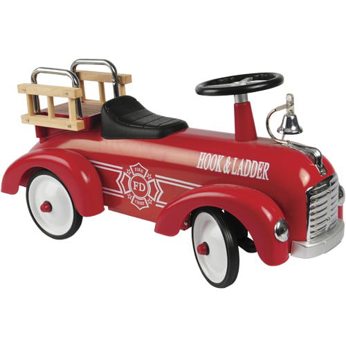 Constructive Playthings Kids Hook and Ladder Fire Truck Ride-On Car， Red，Unisex