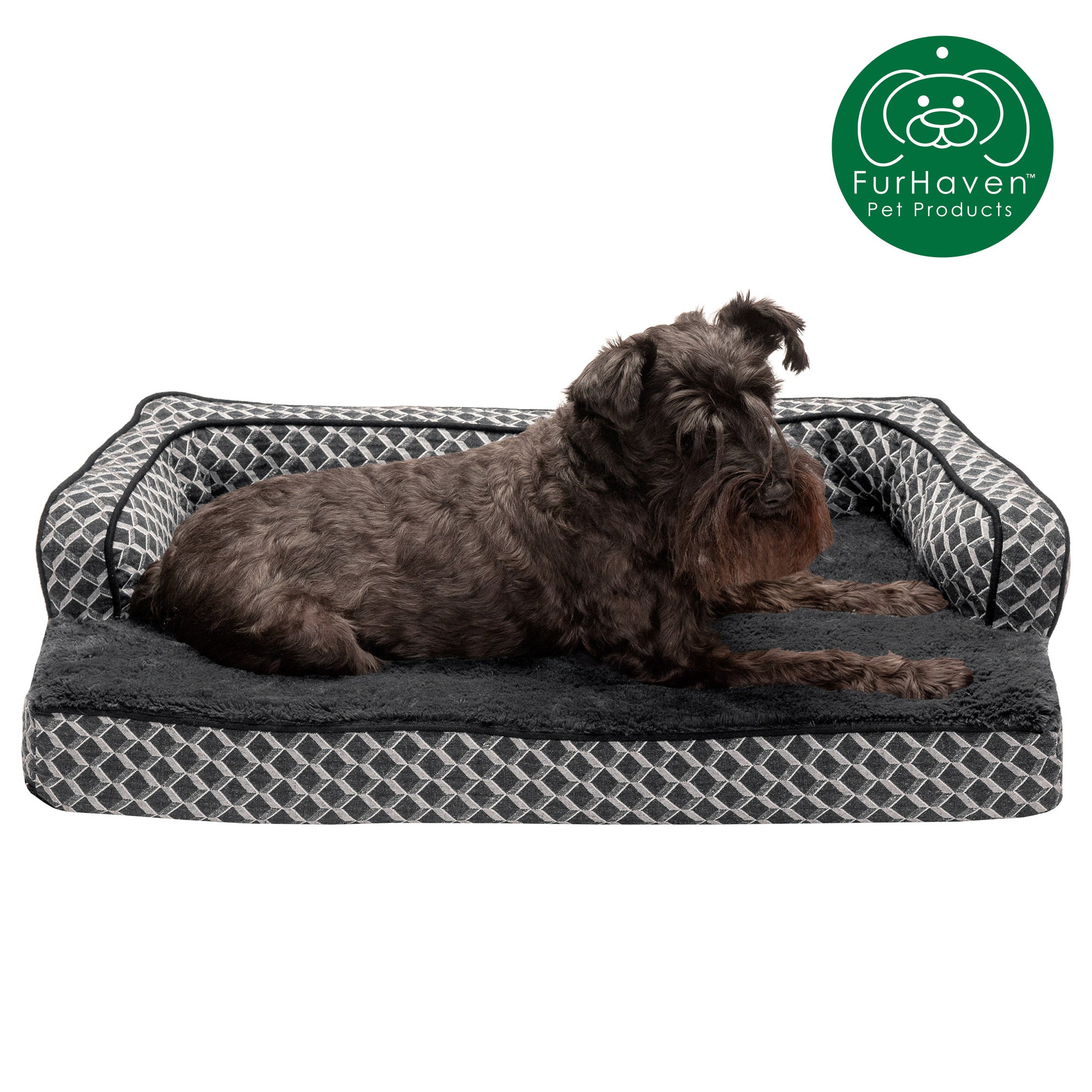 FurHaven Pet Products | Cooling Gel Memory Foam Orthopedic Plush and Decor Comfy Couch Pet Bed for Dogs and Cats， Diamond Gray， Medium