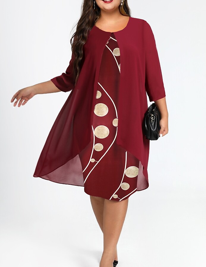 Women's Plus Size Dress Set Graphic Round Neck 3/4 Length Sleeve