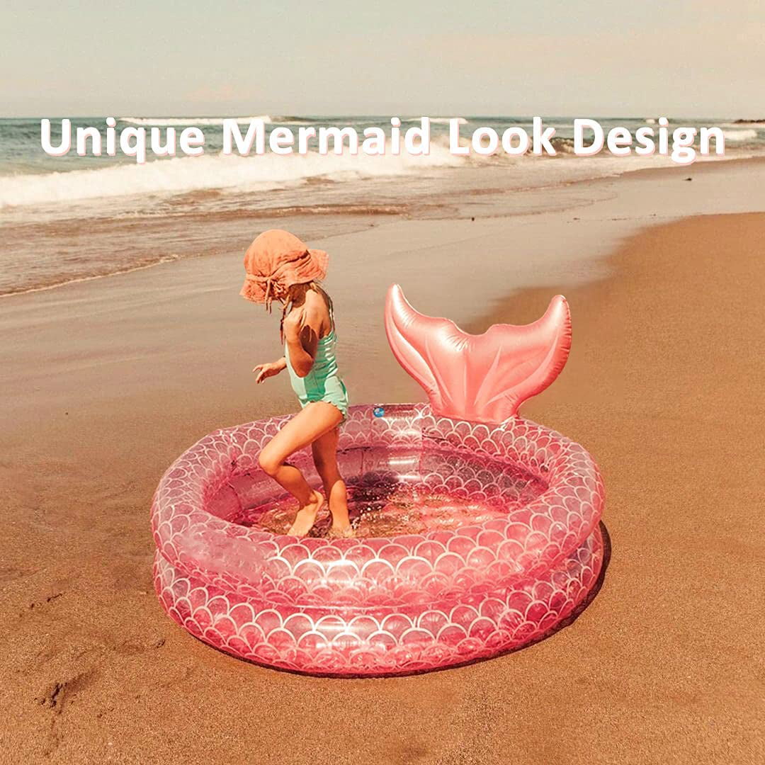 AXOMRFC Mermaid Inflatable Pool， Above the Ground Pool， Mermaid Swimming Pool for Kids， Toddlers， Babies， Round， Pink