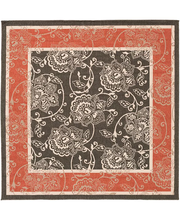 Surya Alfresco ALF-9592 Black 6' x 9' Area Rug， Indoor Outdoor