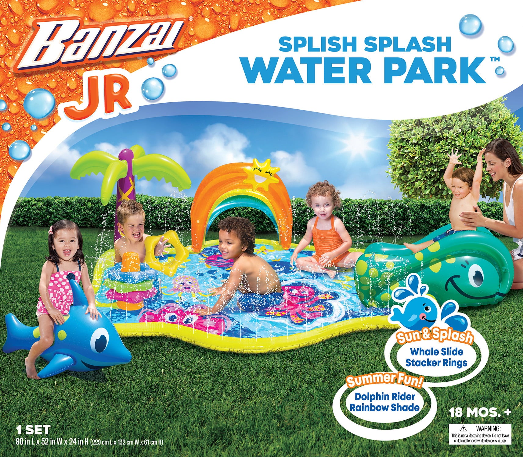 Banzai Jr. Splish Splash Water Park Outdoor Summer Play Center， Ages 18 months+