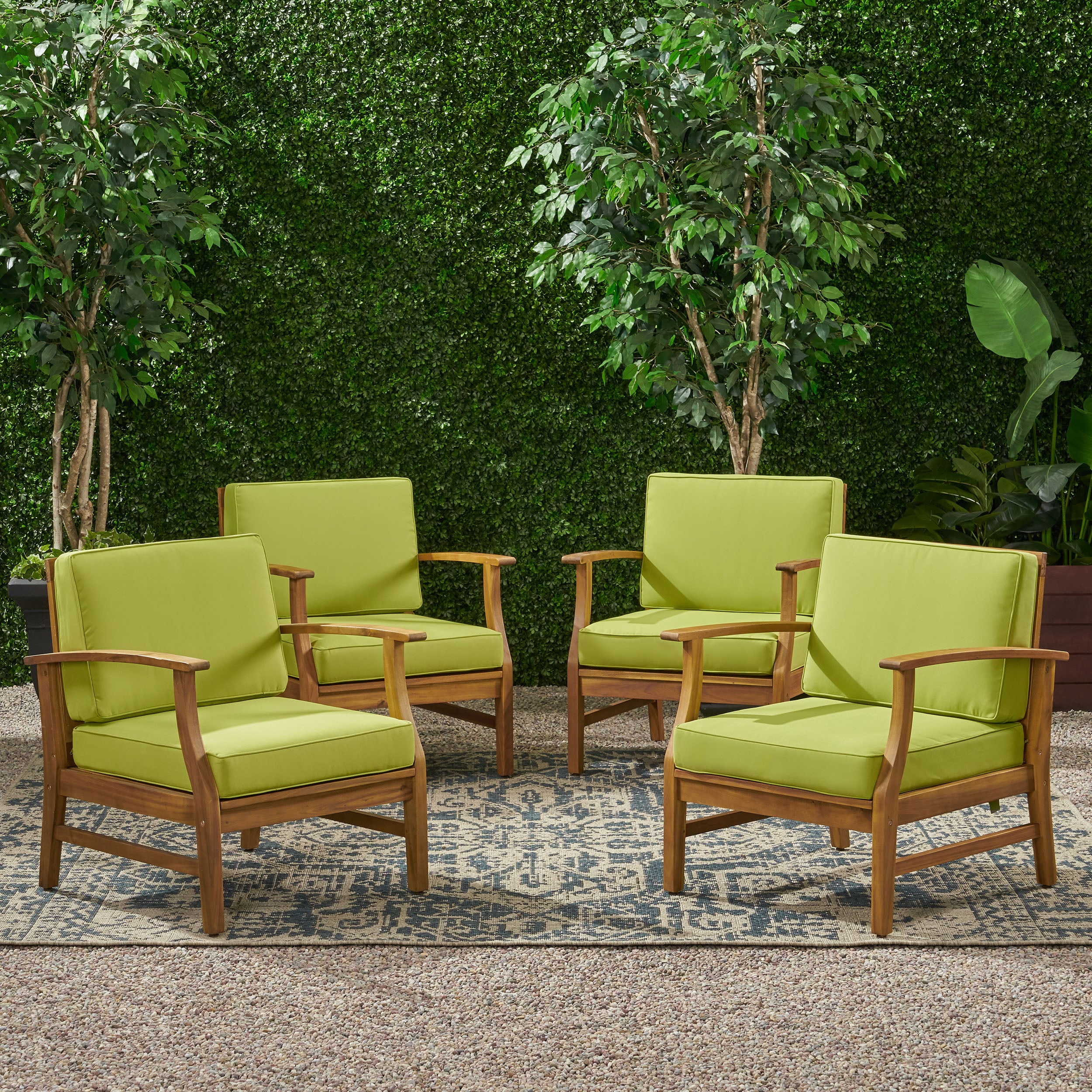 Pearl Outdoor Teak Finished Acacia Wood Club Chairs with Water Resistant Cushion