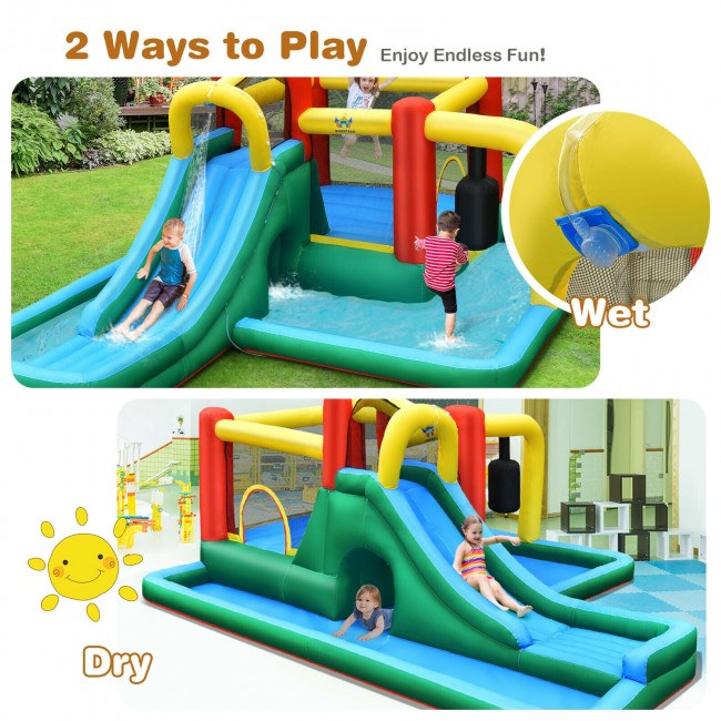 Inflatable Slide Water Park Climbing Bouncer Bounce House w/Tunnel and 735W Blower