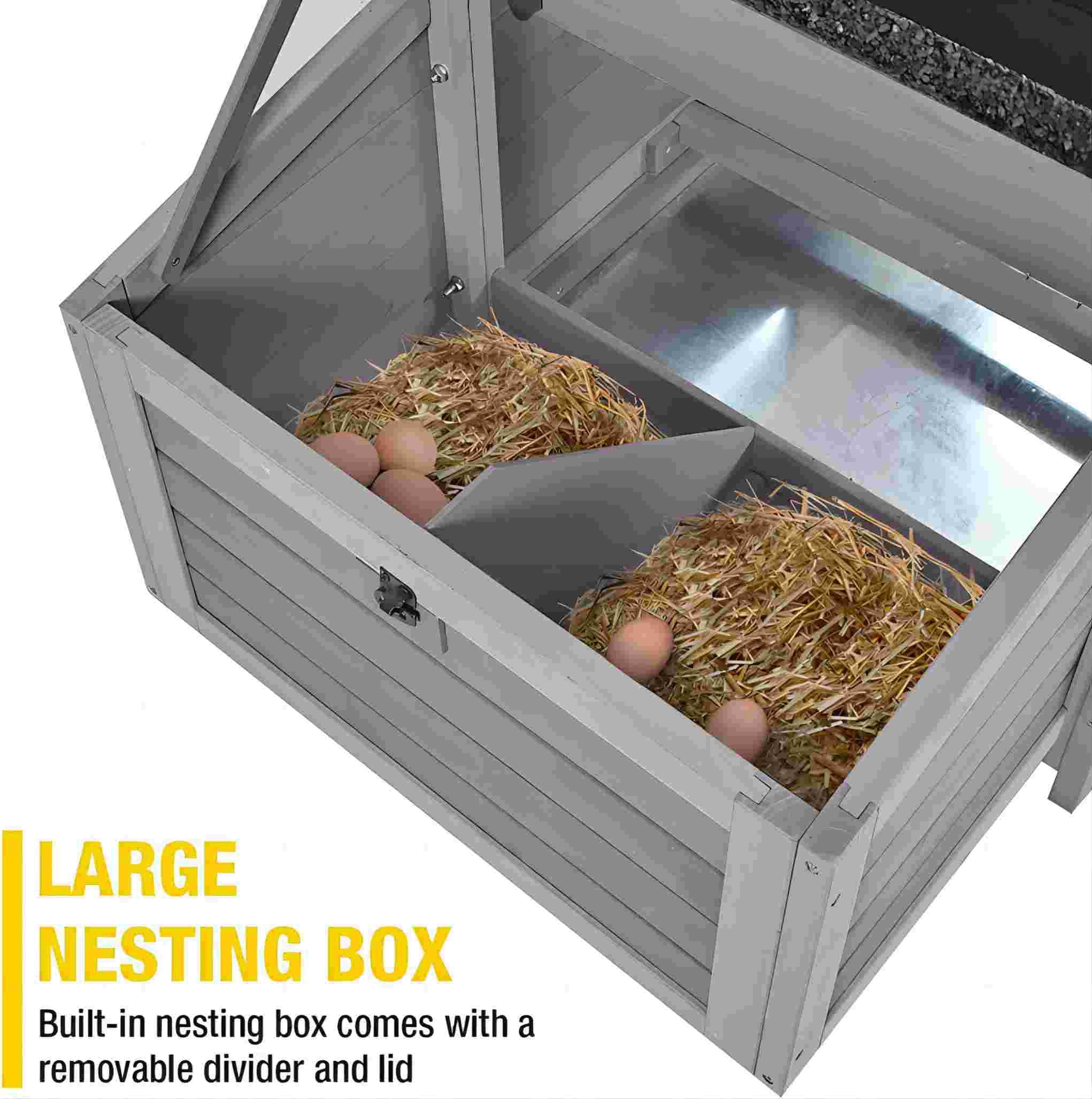 Morgete Large Chicken Coop on Wheels， Wooden Hen House with Nest Box and Asphalt Roof