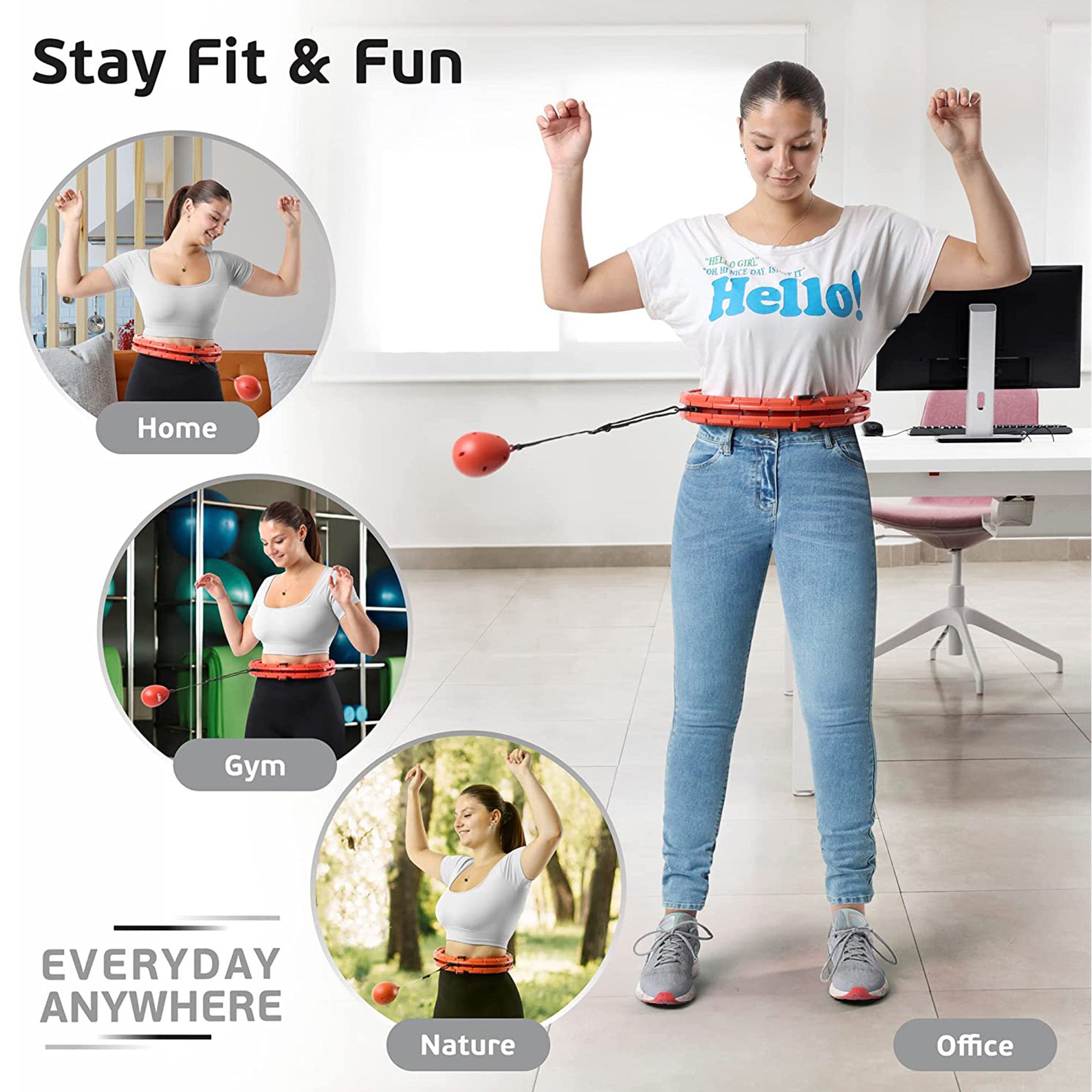 Teal Elite Smart Weighted Hula Hoop for Adults Fully Adjustable Infinity Hoop， Red