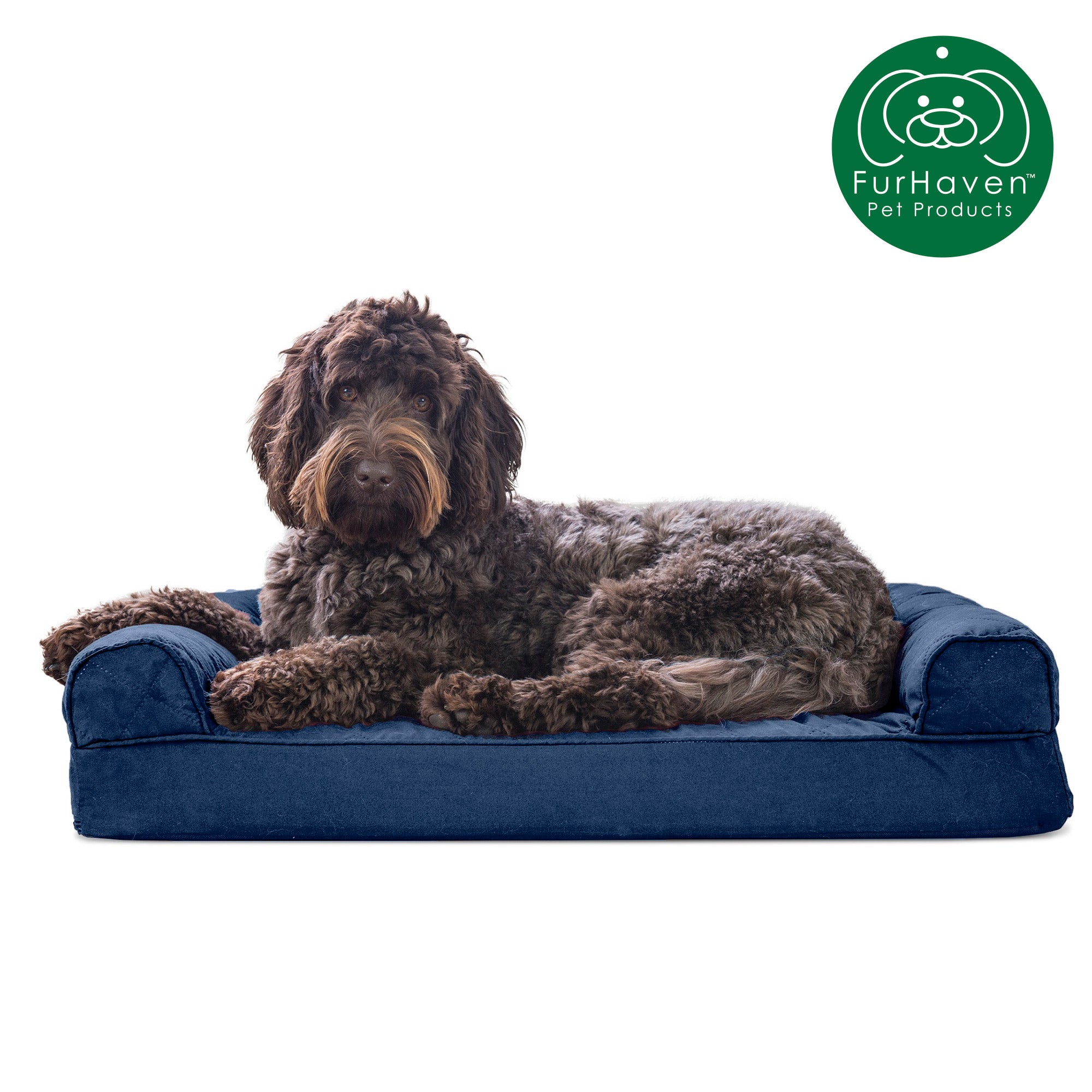 FurHaven Pet Products | Memory Foam Quilted Sofa Pet Bed for Dogs and Cats - Navy， Medium