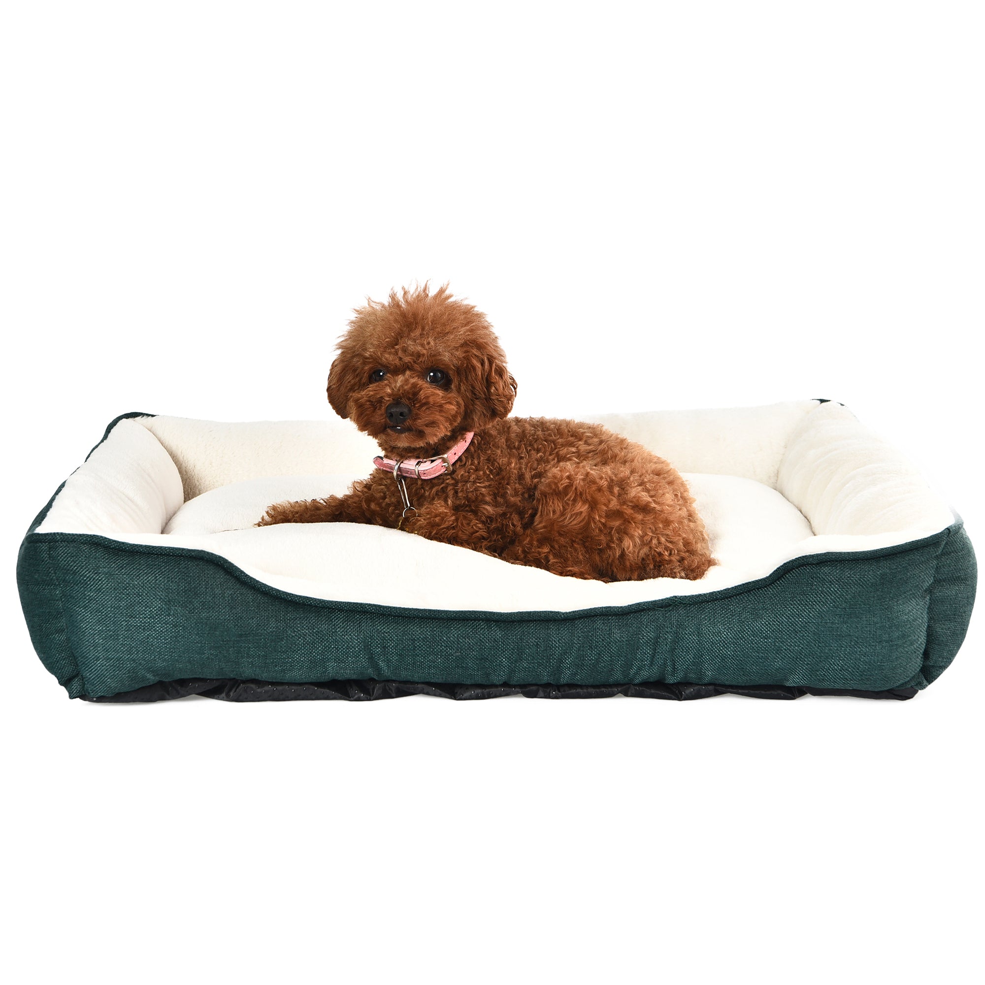 Wag and Wiggle Linen Cuddler， Forest Green， Small