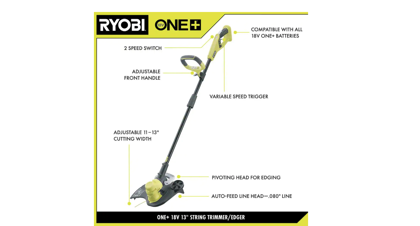 RYOBI P2035 ONE+ 18V Cordless Battery String Trimmer/Edger and Jet Fan Blower Combo Kit with 4.0 Ah Battery and Charger