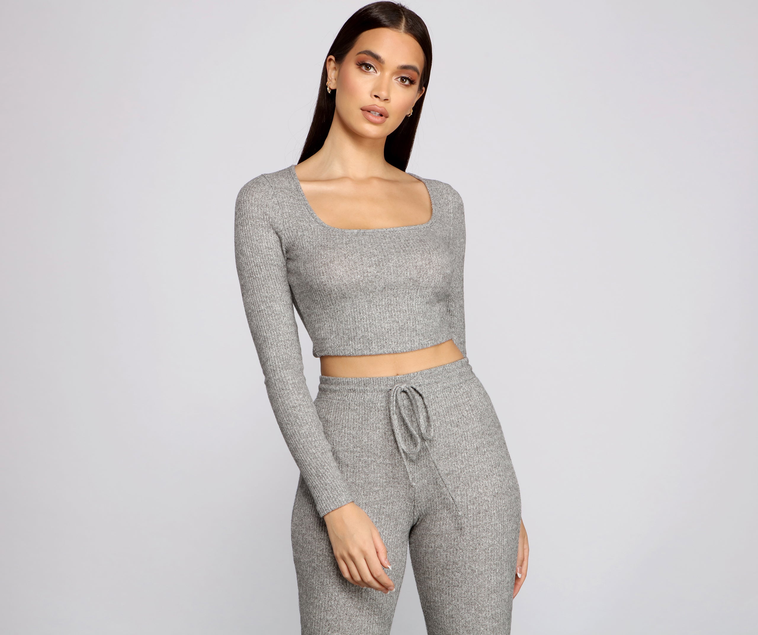Brushed Ribbed Knit Pajama Crop Top