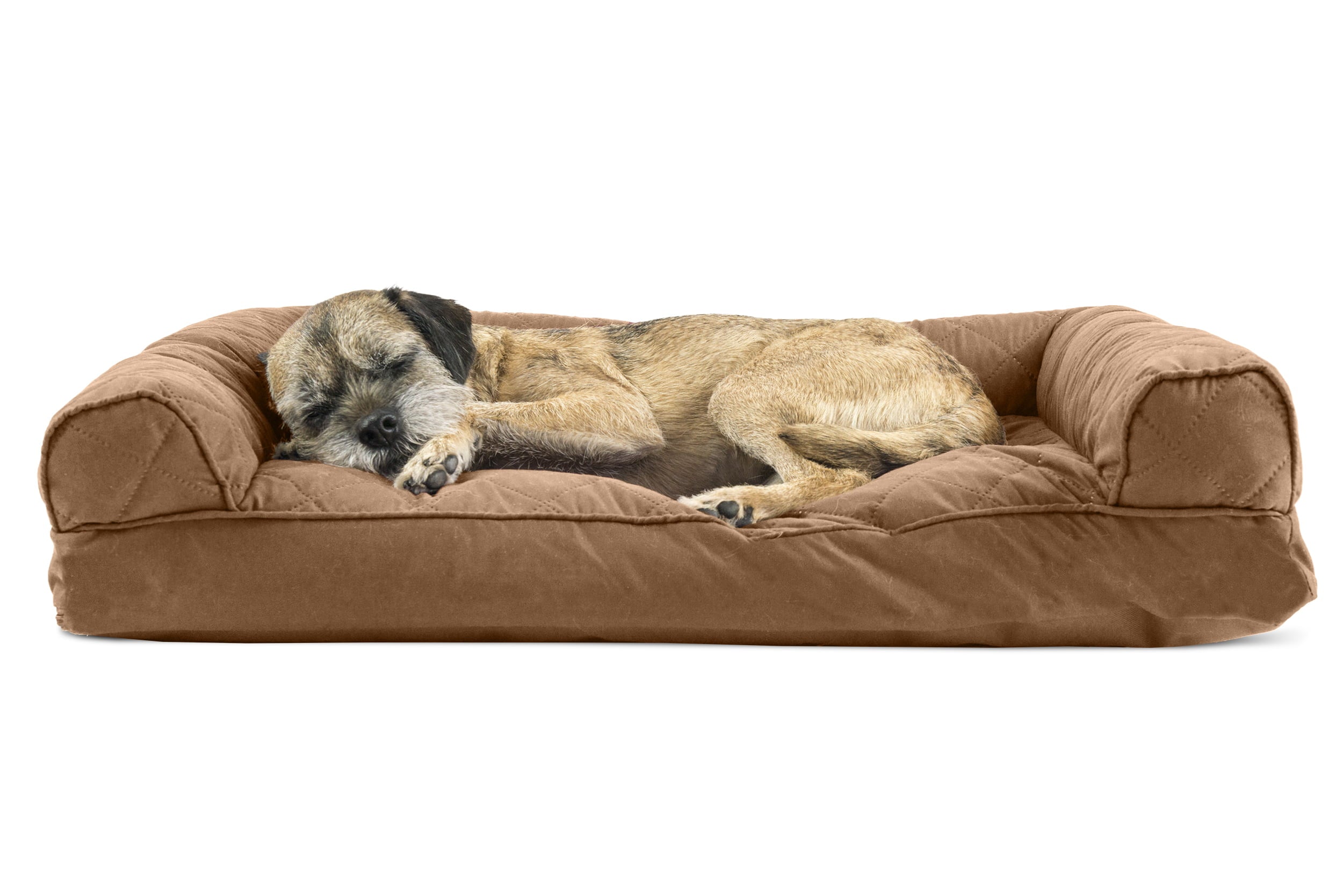 FurHaven | Quilted Pillow Sofa Pet Bed for Dogs and Cats， Toasted Brown， Medium