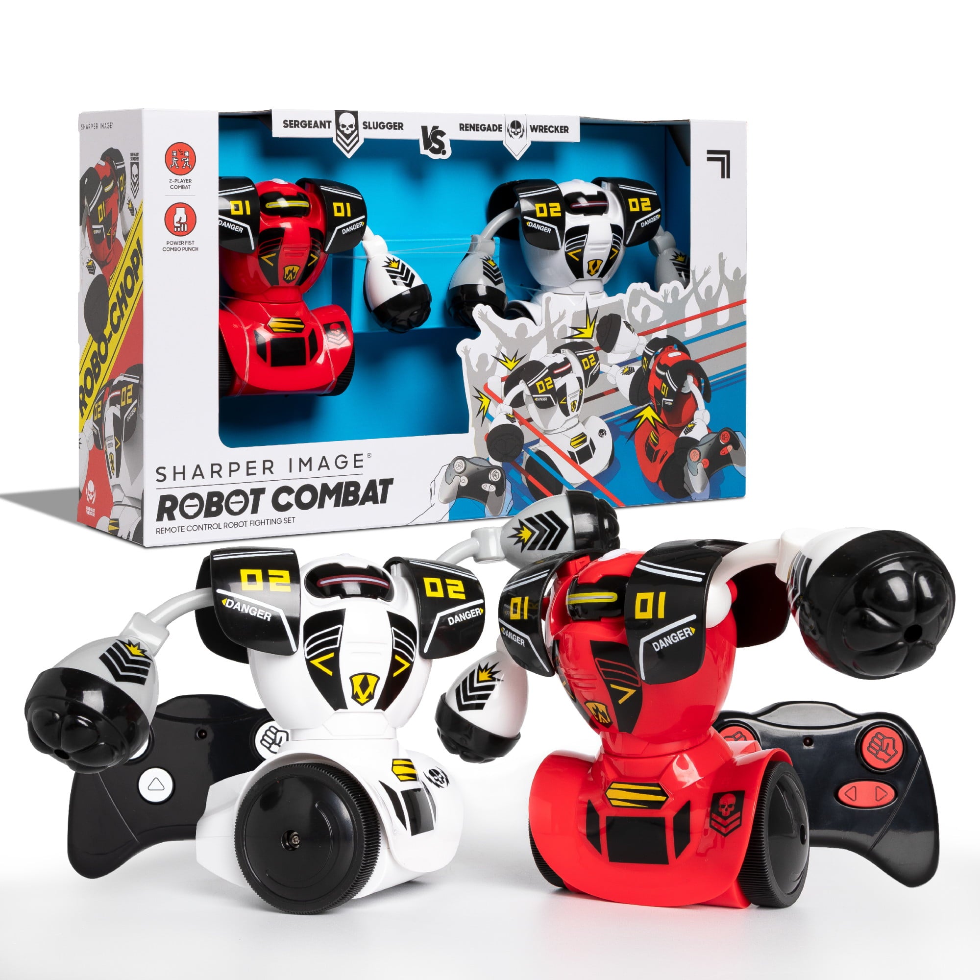Sharper Image® Remote Control Robot Combat Set， Multiplayer RC Toy for Kids， Robo Duel Game with Infrared Controllers， Challenge a Friend， Great Gift for Boys or Girls， Red and White