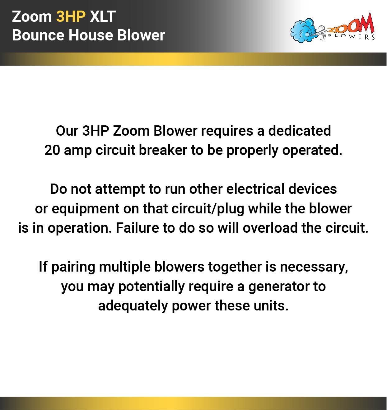 Zoom Blowers XLT 3 HP Inflatable Bounce House Blower， Commercial