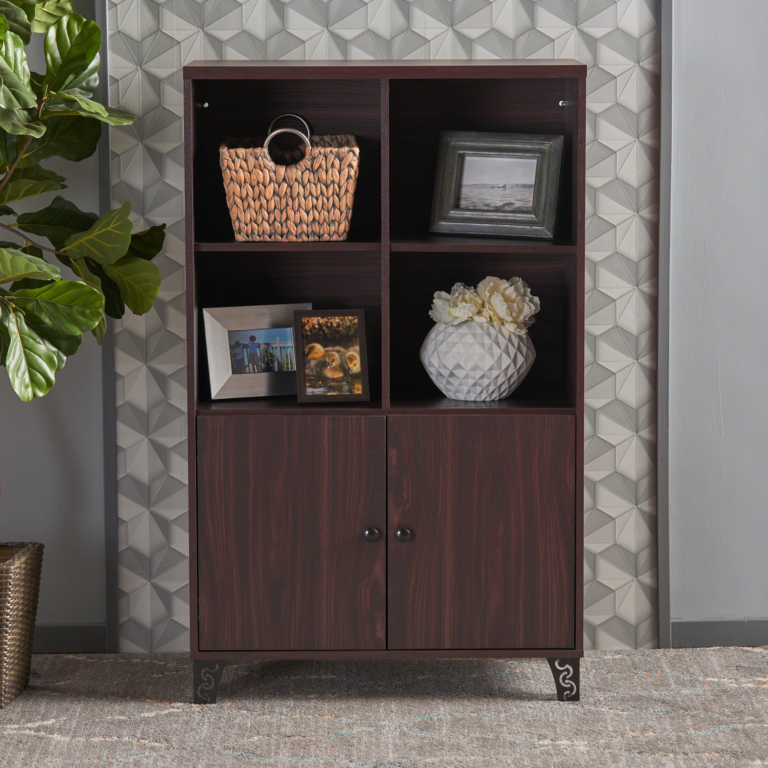 Justina Mid Century Modern Shelf Cabinet