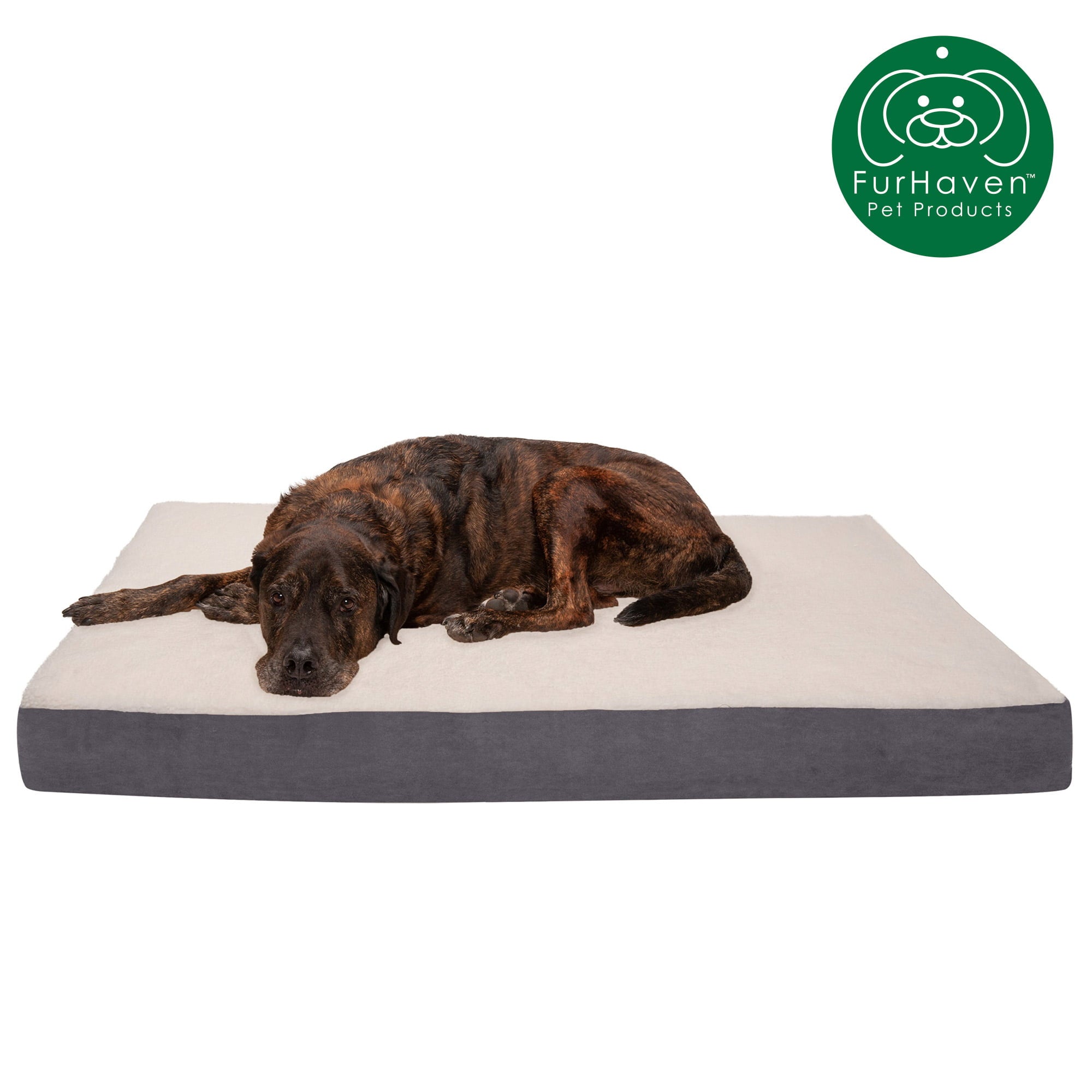 FurHaven Pet Products Faux Sheepskin and Suede Deluxe Orthopedic Dog Bed - Gray， Jumbo Plus