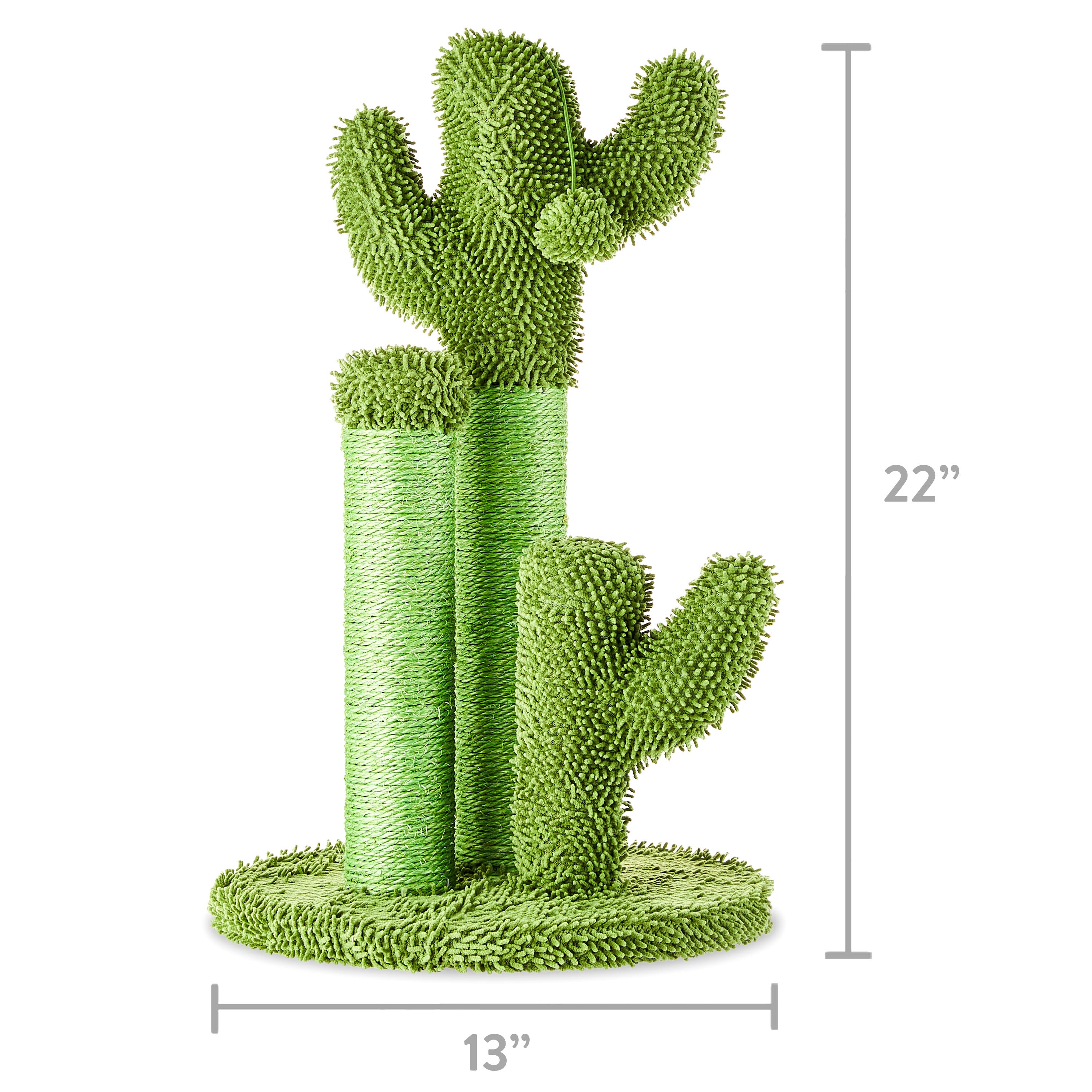 Vibrant Life Cactus 3-Arm Chenille， Sisal and Jute Cat Scratching Post with Cat Toy