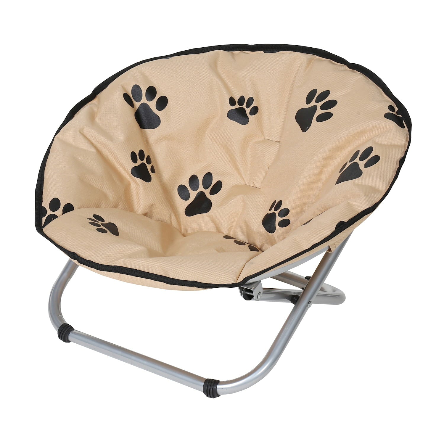 Folding Pet Cot Chair - Elevated Cat Bed， Paw Print Papasan Chair