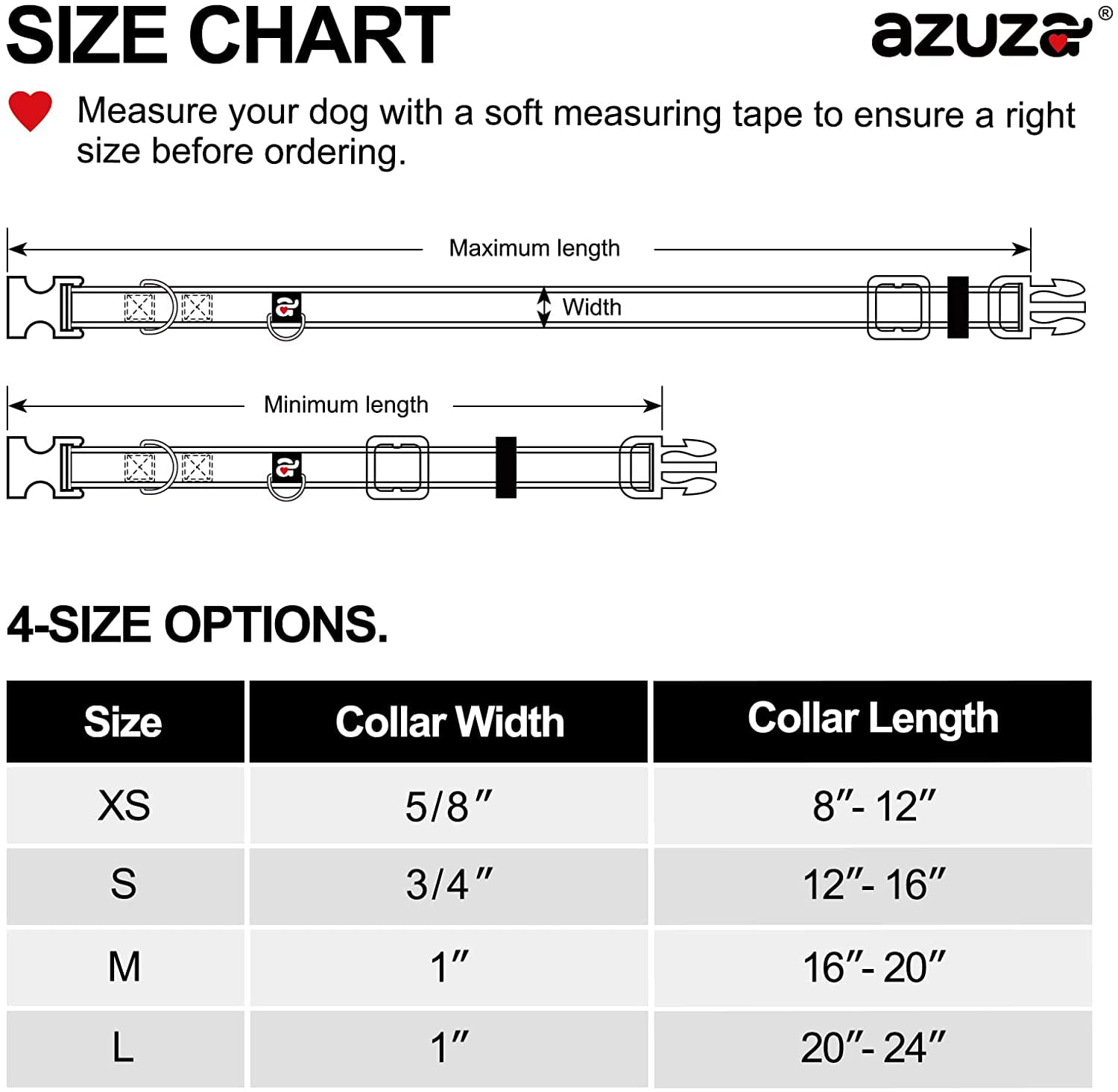 Azuza Reflective Dog Collar Super Soft Neoprene Padded Dog Collars Ring for Small Medium Large Dogs