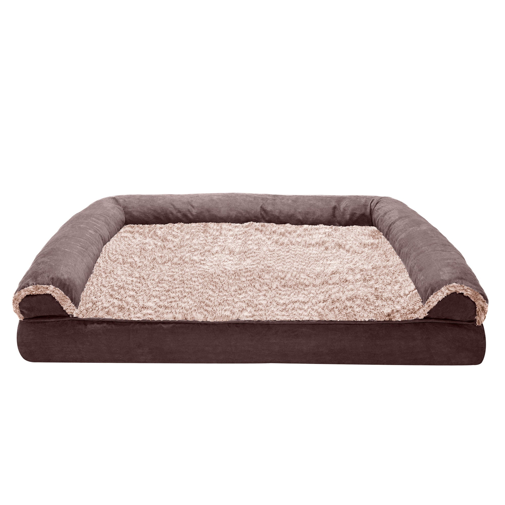 FurHaven Pet Products | Memory Foam Two-Tone Faux Fur and Suede Sofa-Style Couch Pet Bed for Dogs and Cats - Espresso， Jumbo