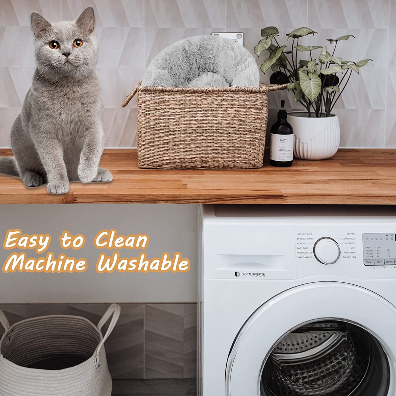 Dog Cat Donut Plush Pet Beds Cozy Round Washable Mattress Gray M