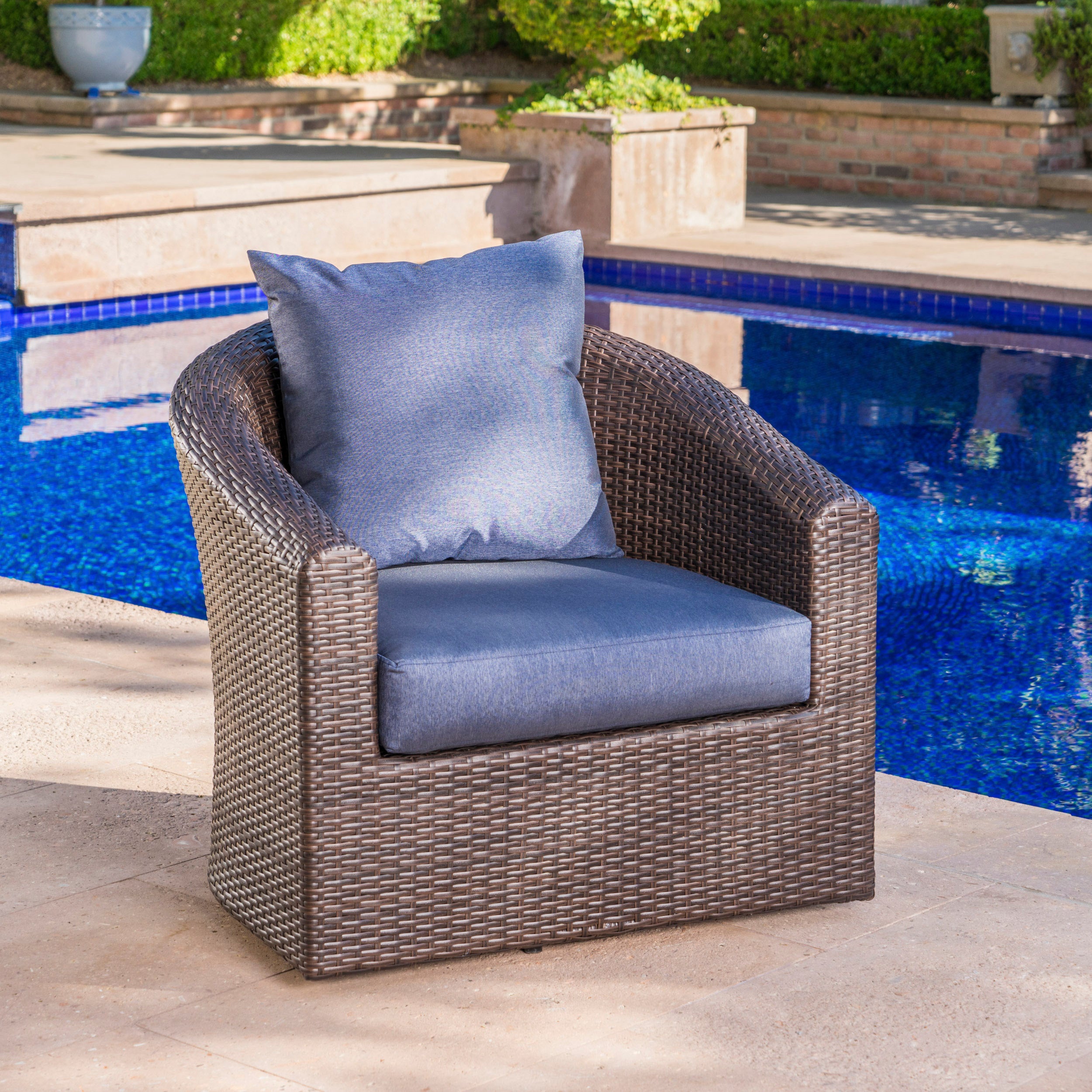 Dillard Outdoor Aluminum Framed Mix Brown Wicker Swivel Club Chair