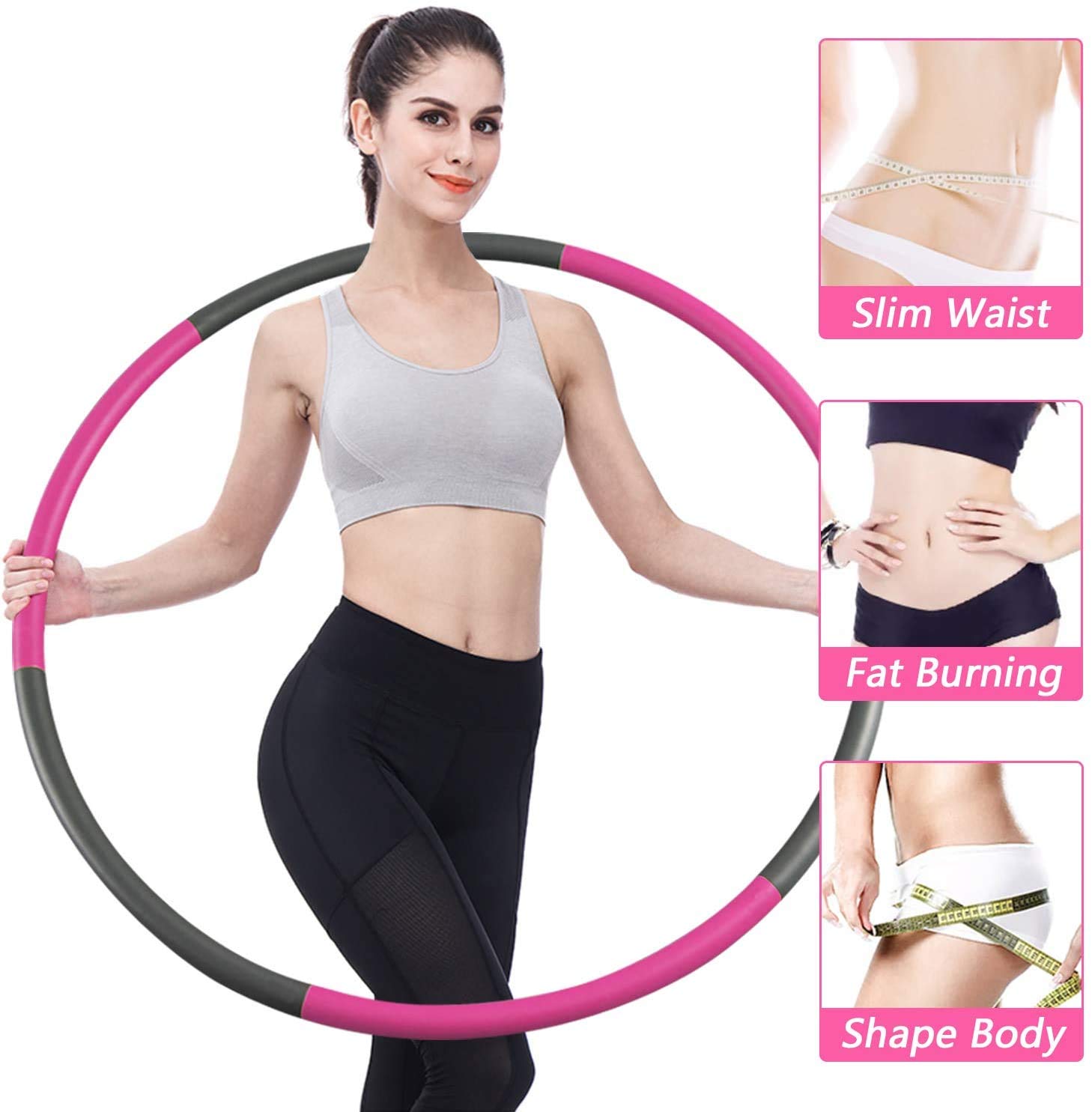 Fitness Exercise Weighted hoops，8 Sections Adjustable Exercise Hoop for Adults ，Professional Soft Workout Hoop for Exercise， Dance， Fitness and Fun