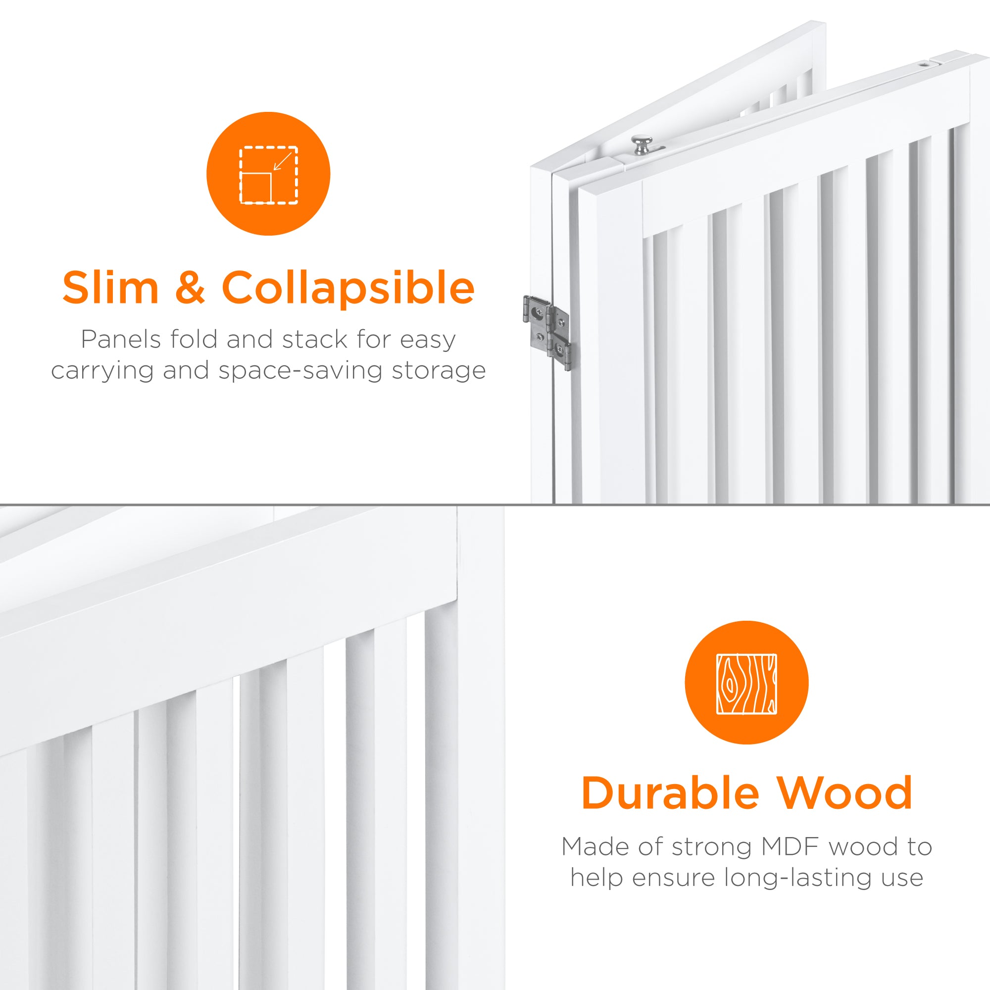 Best Choice Products 31.5in 3-Panel Freestanding Wooden Pet Gate w/ Walk Through Door， Adjustable Pen - White