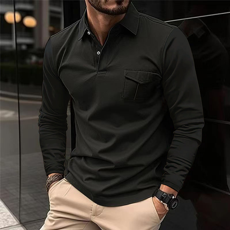Men's Casual Lapel Polo Long Sleeve Shirt