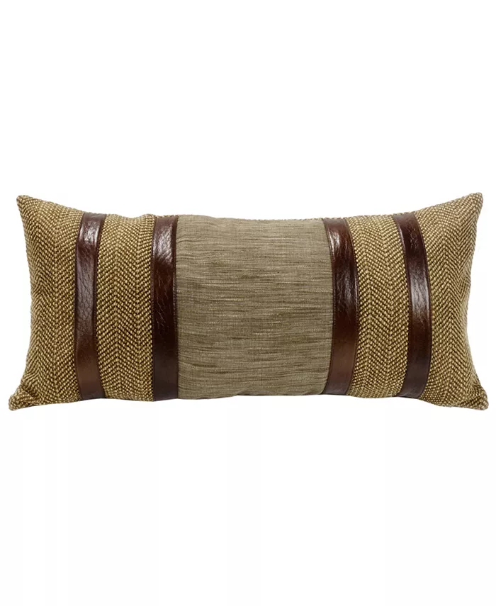 HiEnd Accents Herringbone 12x26 Pillow with Faux Lether Stripes