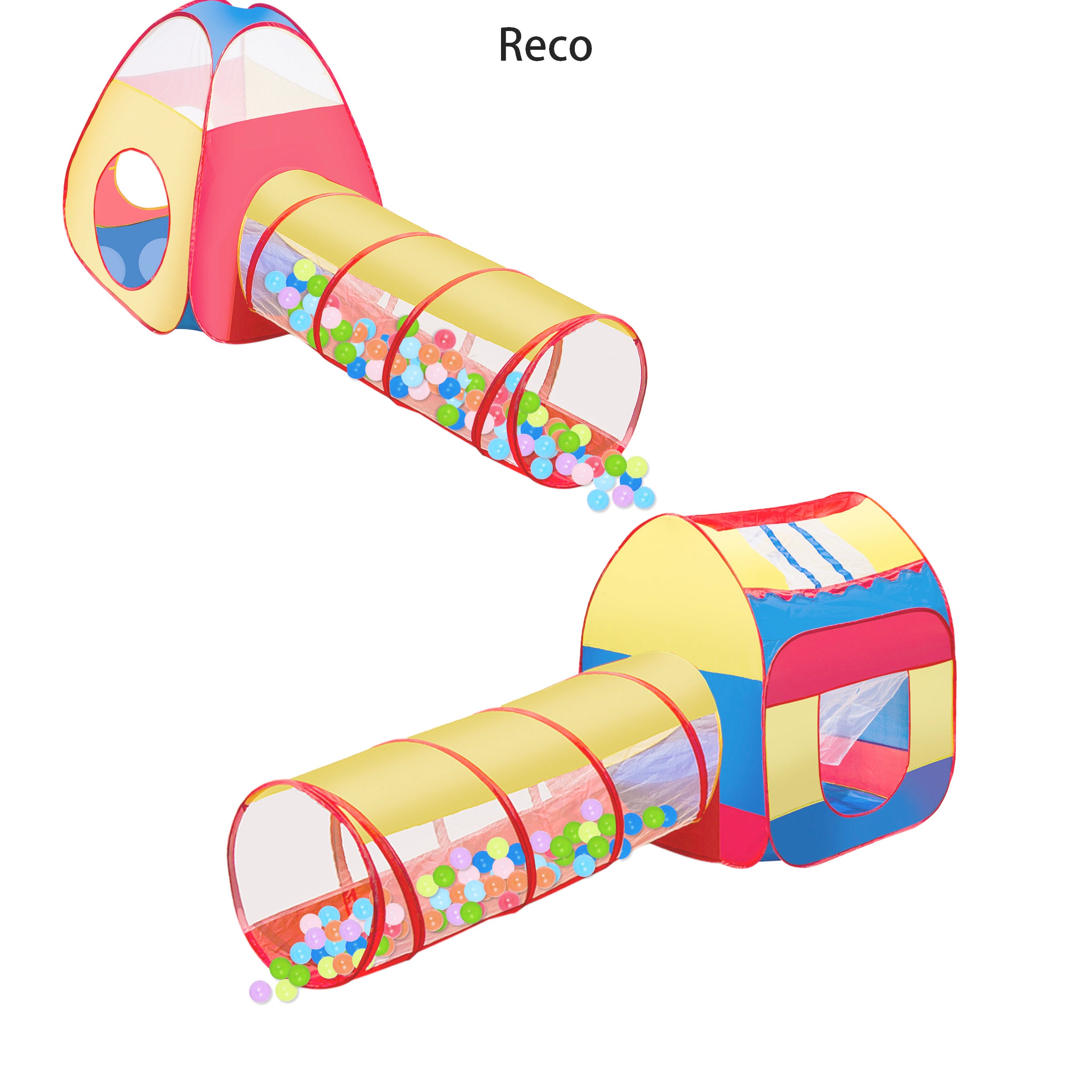 iCorer 4pc Pop Up Children Play Tent w/ 2 Crawl Tunnels & 2 Tents - Extra Large Kid Tent Ball Pits for Boys Girls Toddlers for Indoor & Outdoor Use