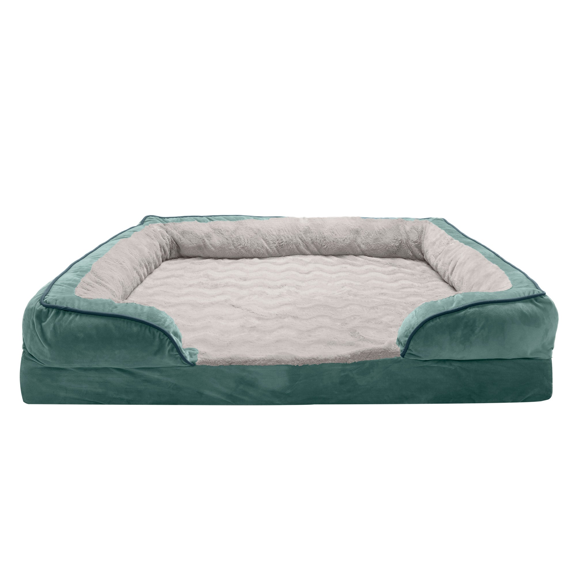 FurHaven Pet Products | Convolute Orthopedic Perfect Comfort Velvet Waves Sofa-Style Couch Pet Bed for Dogs and Cats， Celadon Green， Jumbo Plus
