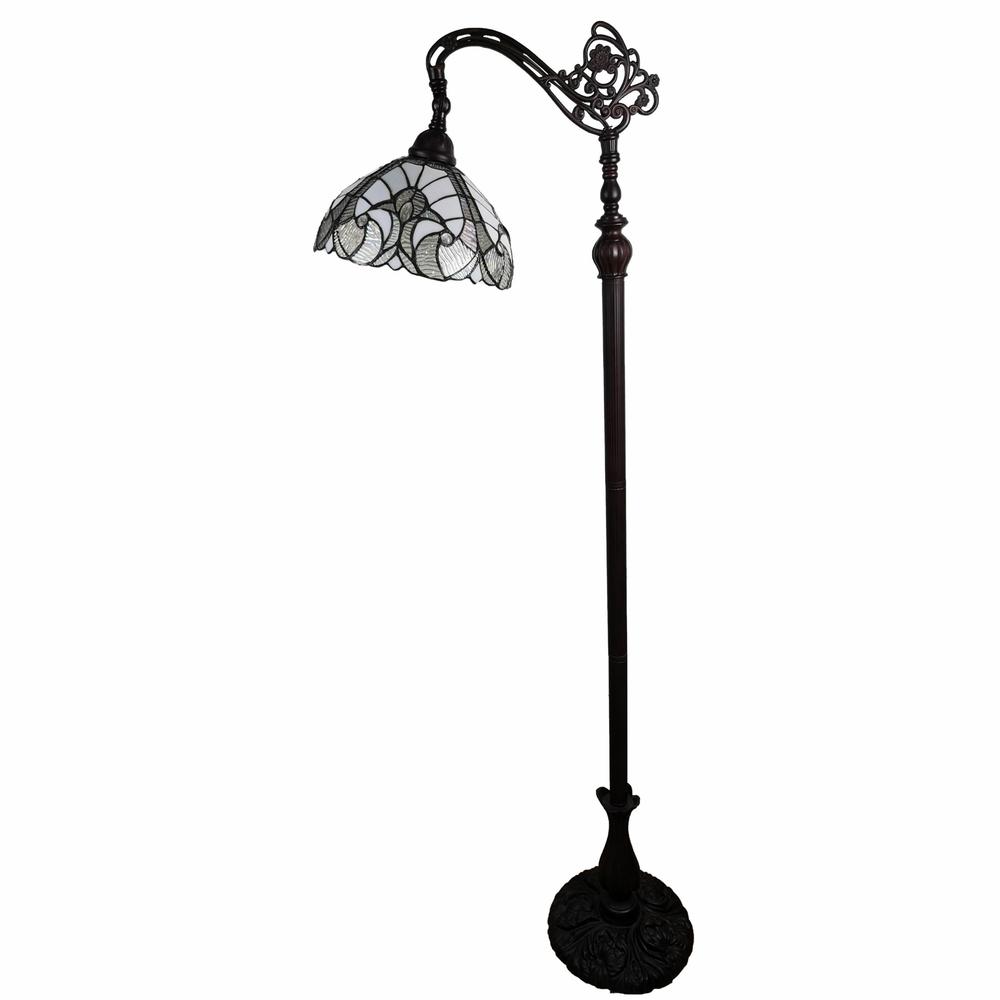 HomeRoots 478087 62 in. Traditional Shaped Floor Lamp with White Stained Glass Bowl Shade, Brown