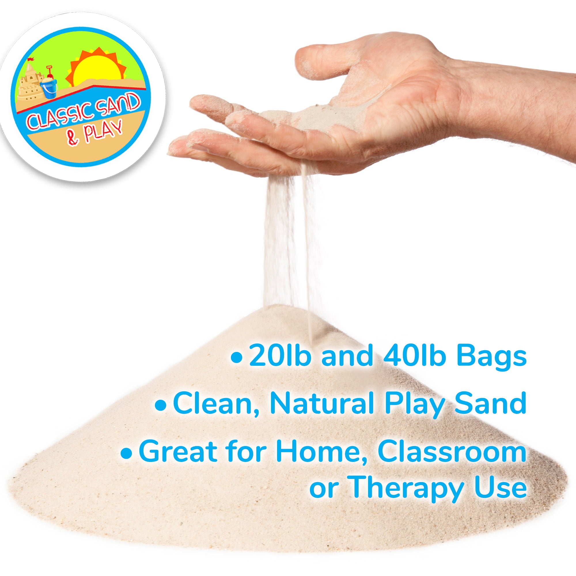 Classic Sand and Play Sand for Sandbox， Table， Therapy and Outdoor Use - 40 lbs