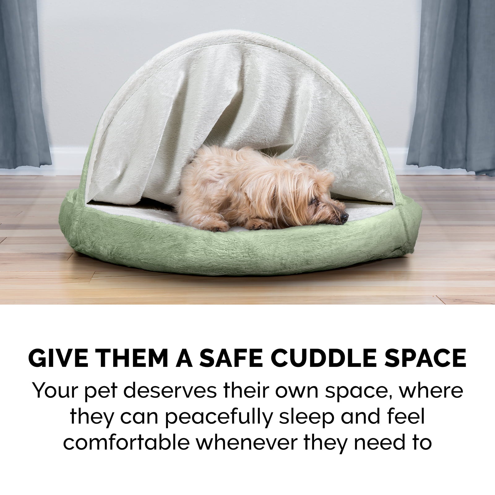 FurHaven | Orthopedic Microvelvet Snuggery Burrow Pet Bed for Dogs and Cats， Sage， 26-Inch