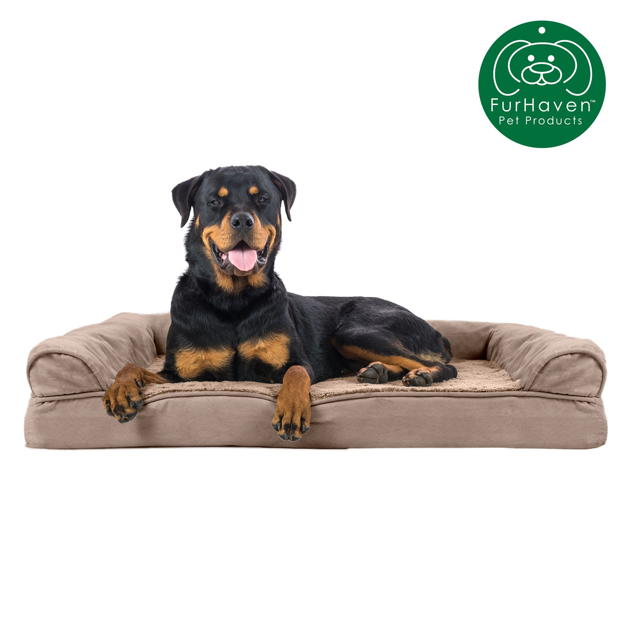 FurHaven | Orthopedic Ultra Plush Sofa Pet Bed for Dogs and Cats， Almondine， Jumbo