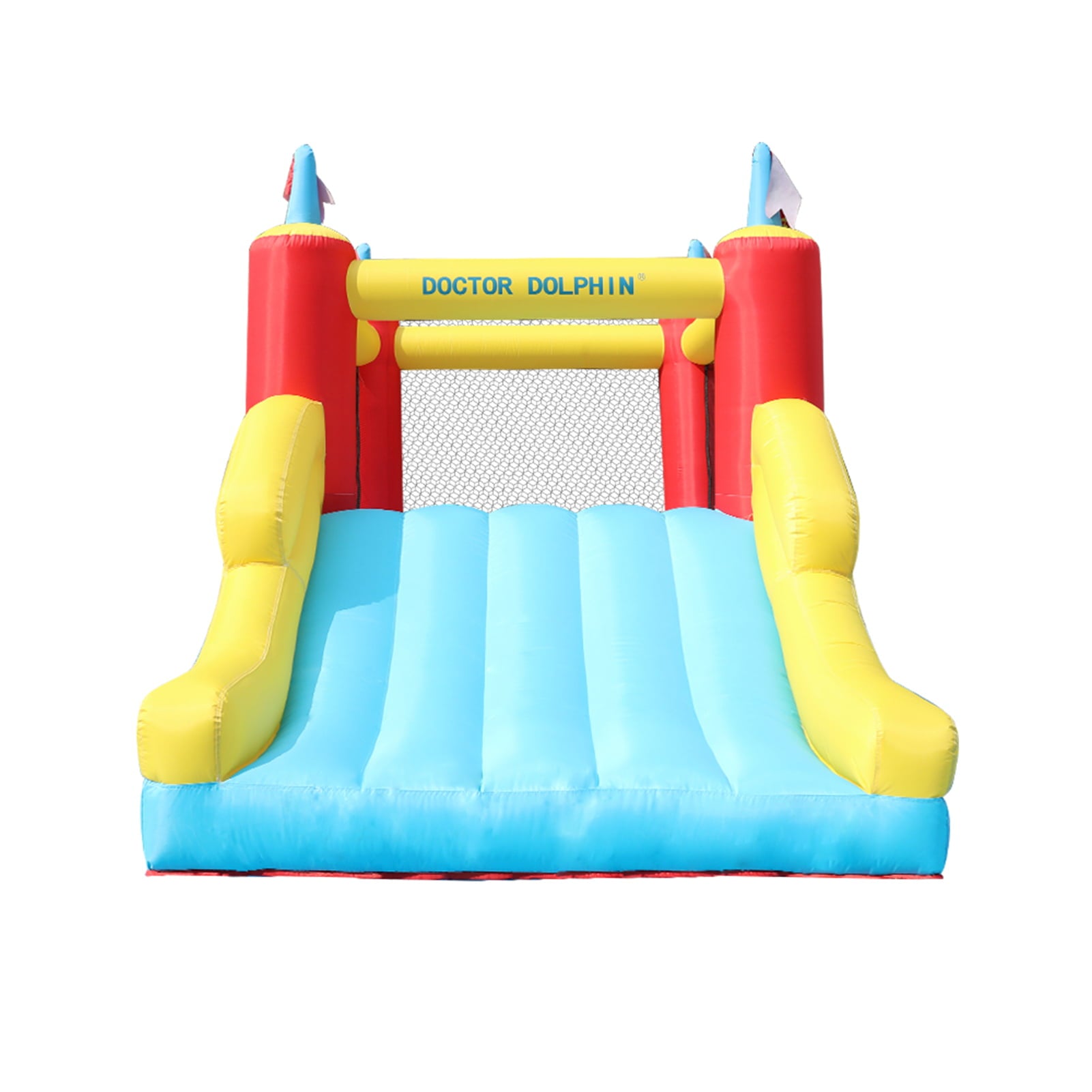 Doctor Dolphin Inflatable Bounce House with Wide Water Slide Kids Water Park with Blower for Backyard Party