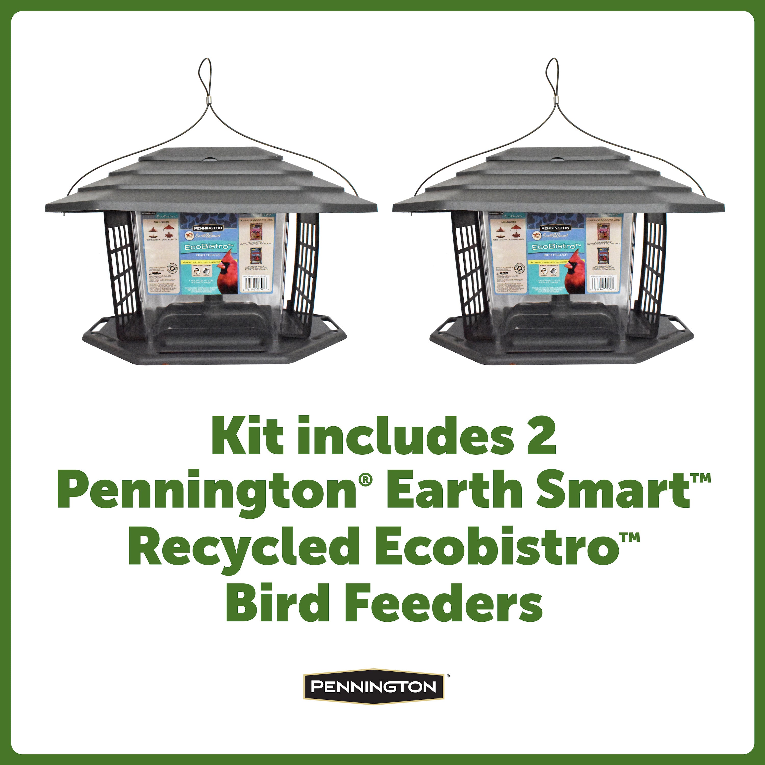 Pennington Gray Resin EcoBistro Wild Bird Hopper Feeder 5 lb Capacity， 2 Pack