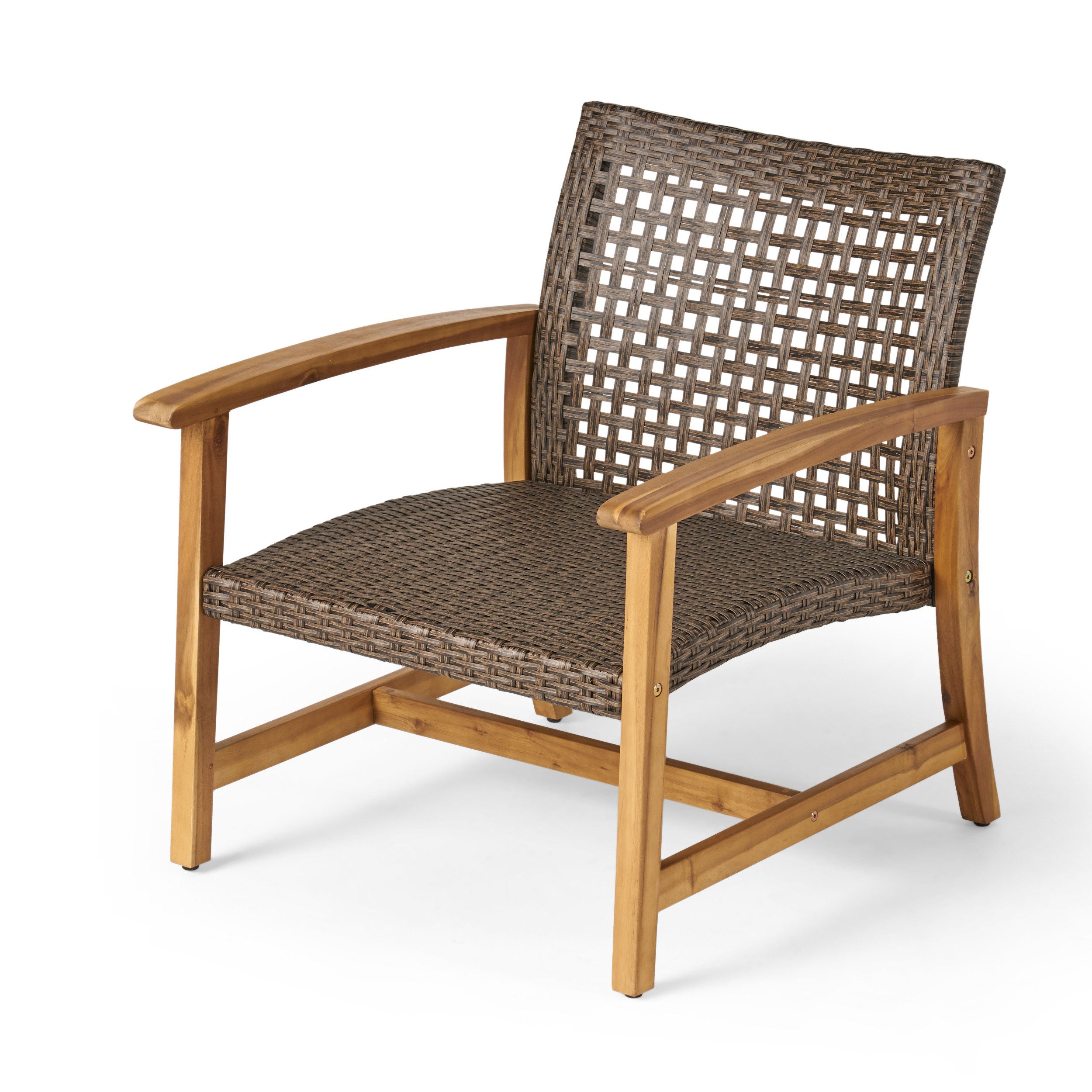 Eleanor Outdoor 5 Piece Wood and Wicker Club Chairs and Fire Pit Set