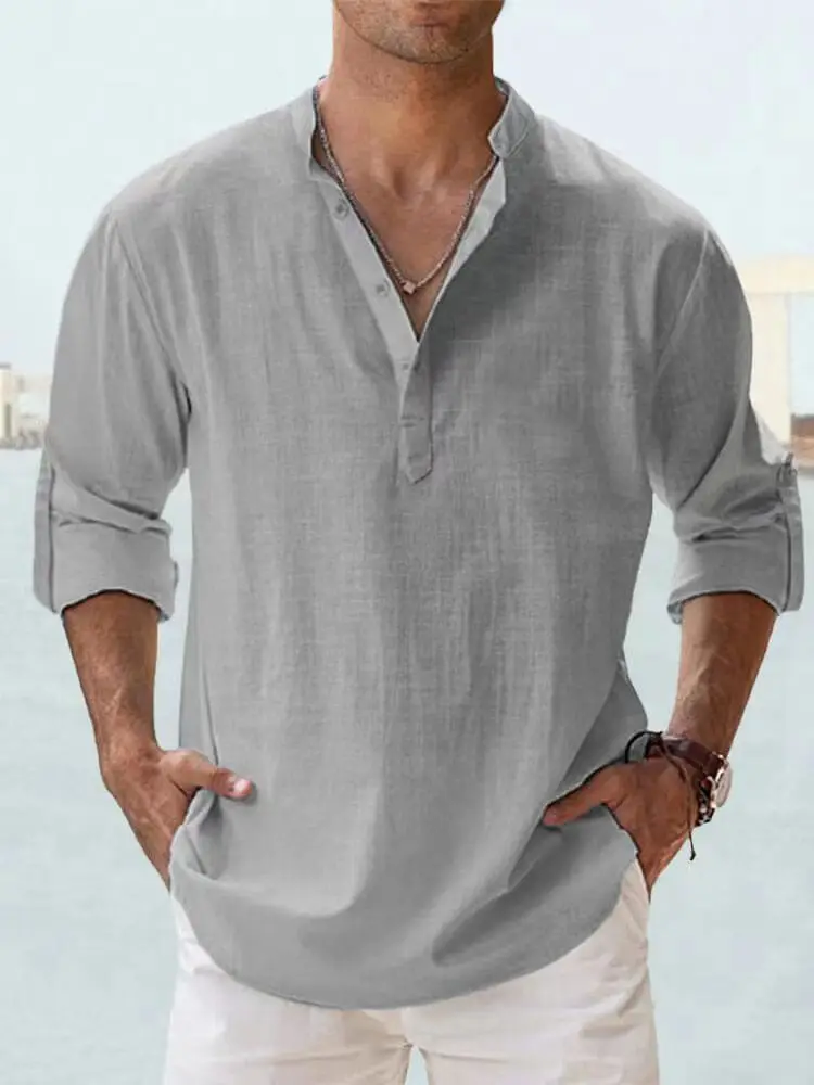 Men's ice cream cotton linen casual long-sleeved shirt-Buy 2 Free Ship