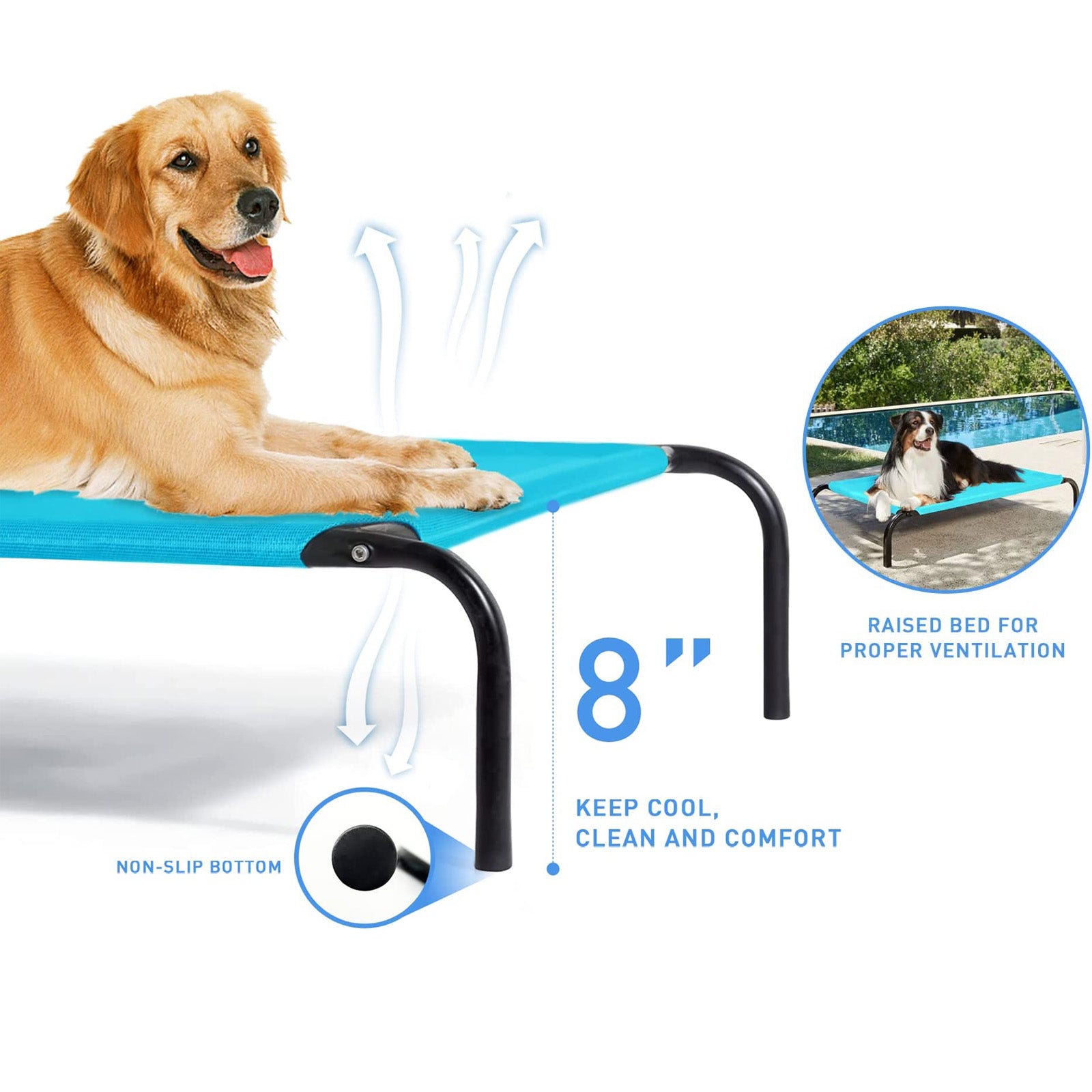 Extra Large Elevated Dog Bed - Raised Portable Pet Beds for Extra Large Medium Small Dogs - Blue