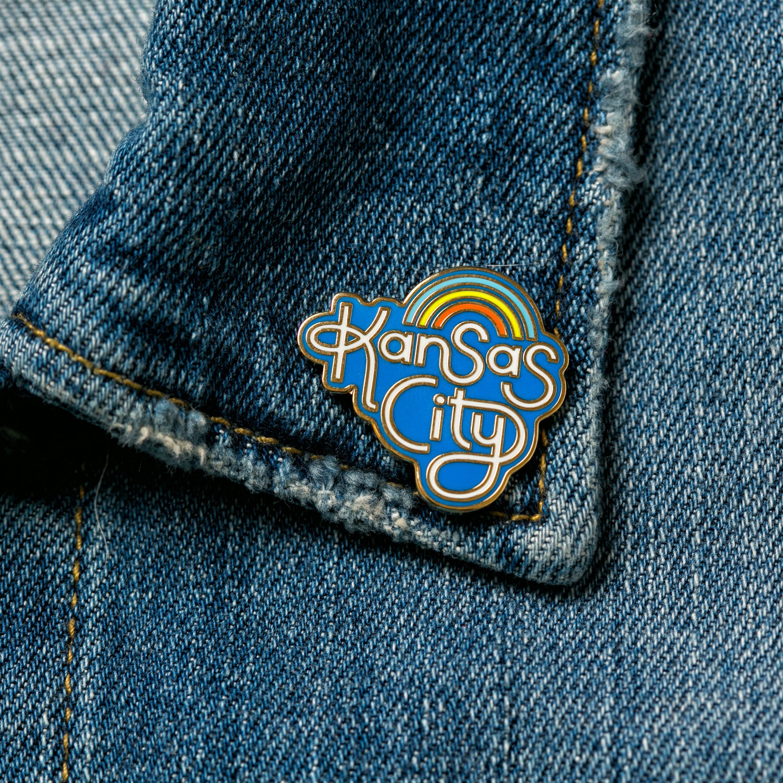 Retro Kansas City Enamel Pin - Blue