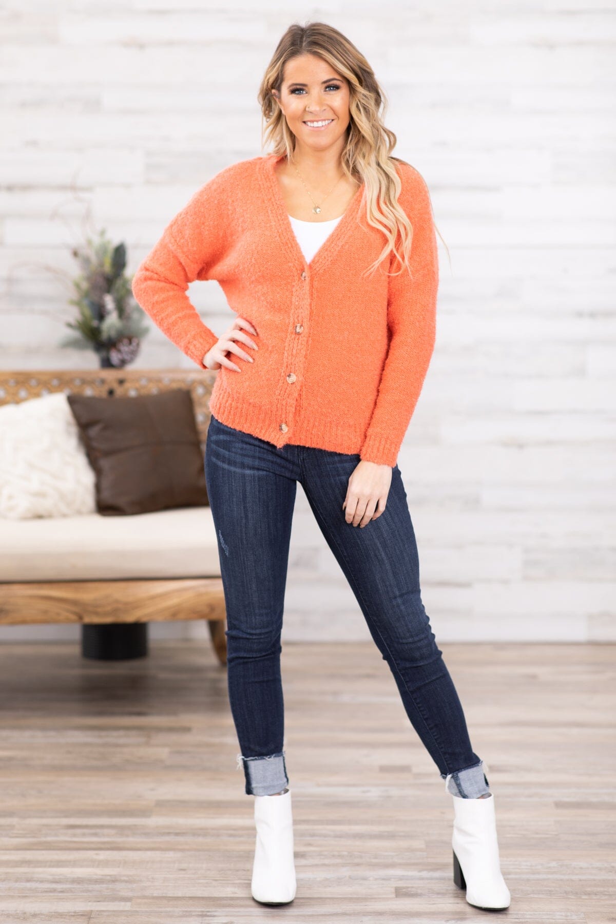 Coral Cardigan With Buttons