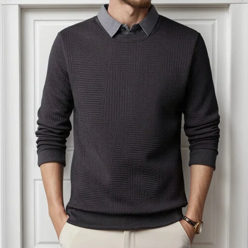 Suéter Oxford™  com Efeito Camisa e Trama Trançada / Estilo Impecável sem Esforço para o Homem de Autoridade!