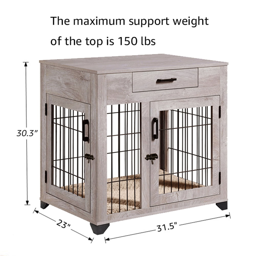 Unipaws Dog Crate with Drawer， Furniture Style Pet Kennels with Double Doors and Cushion