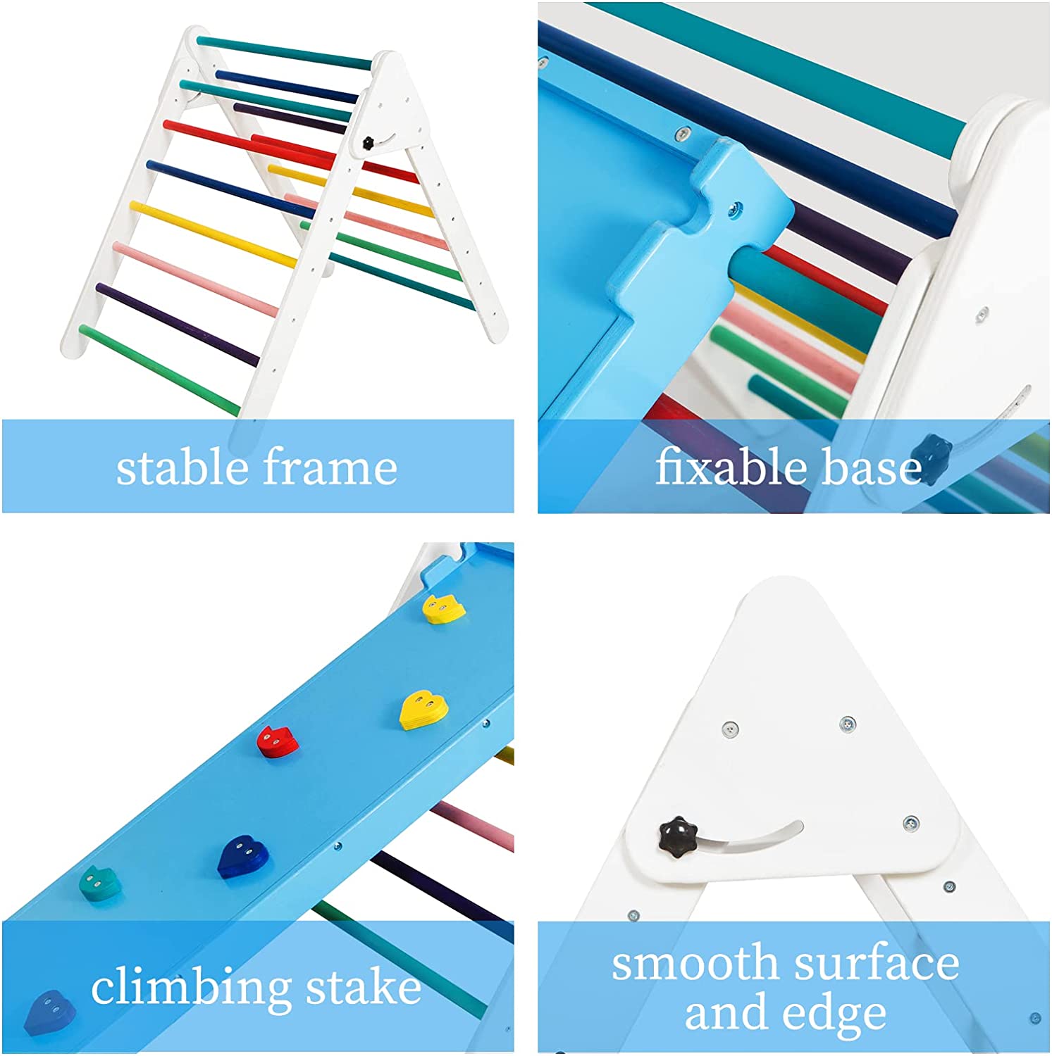 Large Climbing Triangle Set for Kids and Toddlers， Foldable Indoor Triangle Climber with Ramp and Climbing Arch