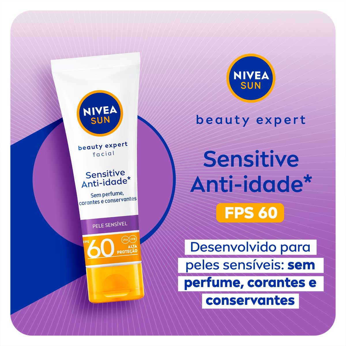 Protetor Solar  FPS 50 Facial Pele Sensivel Nivea Sun Beauty Expert 50 g